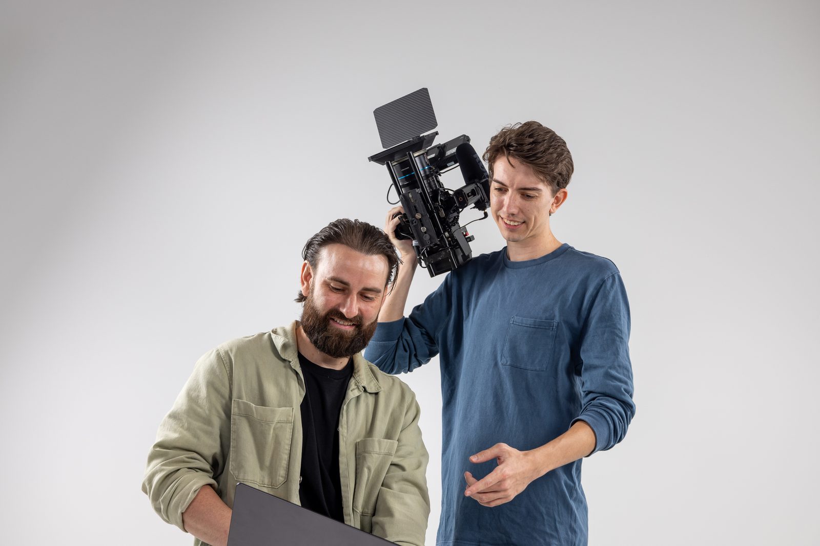 Stackt Marketing co-founders Adrian Fowler and Lochie Burgdorf reviewing a shoot