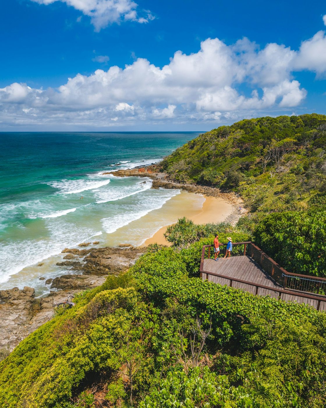 A clifftop lookout above a small beach cove at Coolum on the Sunshine Coast