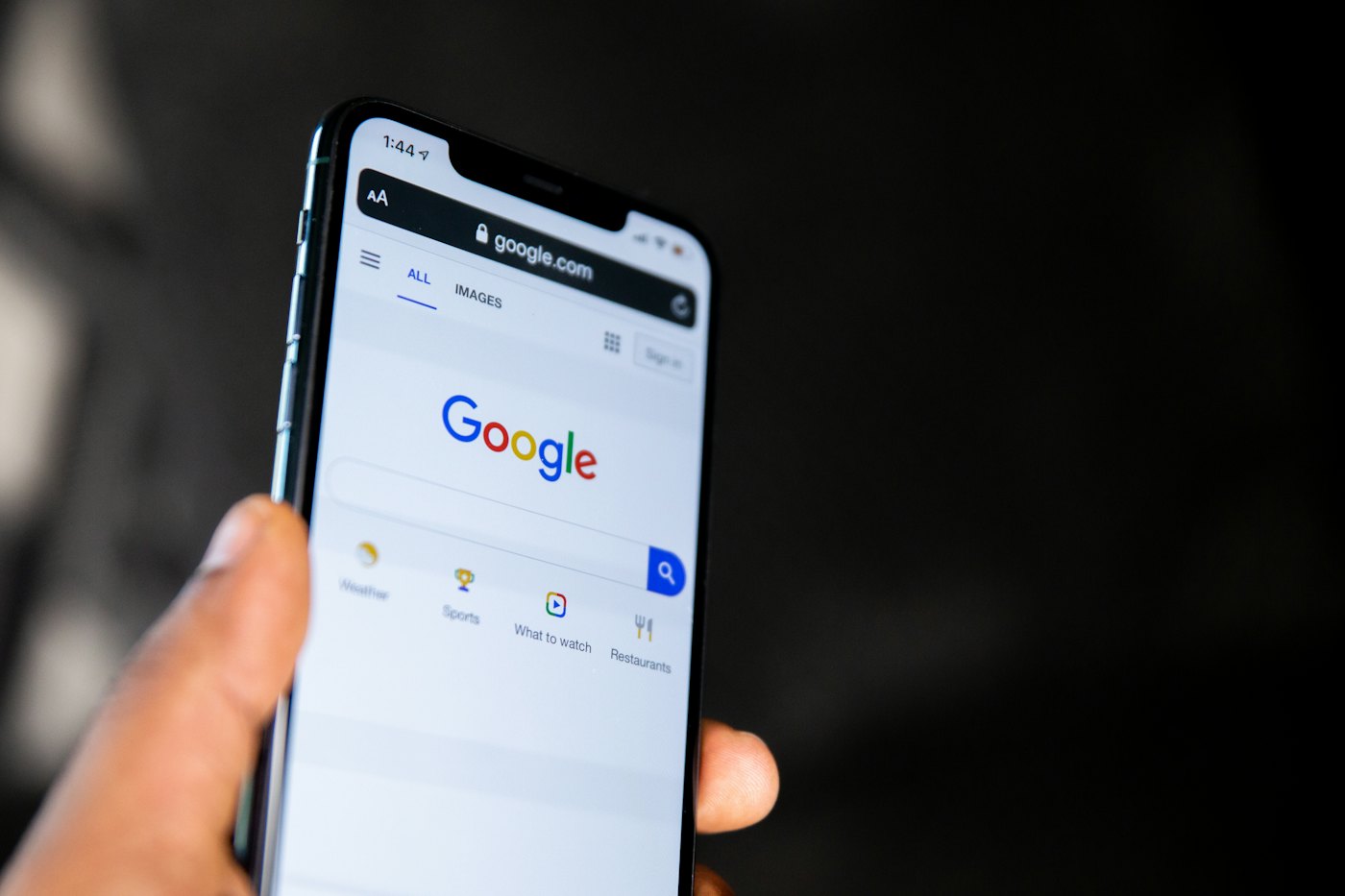 A phone showing the Google search page